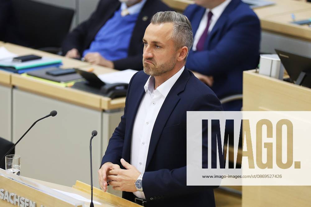 Magdeburg, Sachsen-Anhalt, Deutschland, 14.10.2026: Landtag: Sondersitzung: Ulrich Siegmund, AfD, hält eine Rede zur Einbringung eines gemeinsamen Antrags mit dem BSW, sich für Friedensgespräche im Ukraine-Krieg einzusetzen.