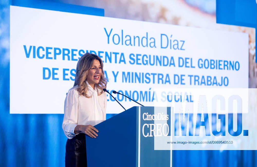 Second Day of the CREO Forum The Second Vice President of the Government and Minister of Labor, Yolanda Díaz, during the third edition of the CREO Forum at the Westin Palace Hotel in Madrid on October 15, 2026, in Madrid, Spain. The forum, organized by the newspaper Cinco Días, is being held on October 14 and 15 under the acronym that defines its core values: Growth, Responsibility, Excellence, and Opportunity. October 15, 2026, Spain