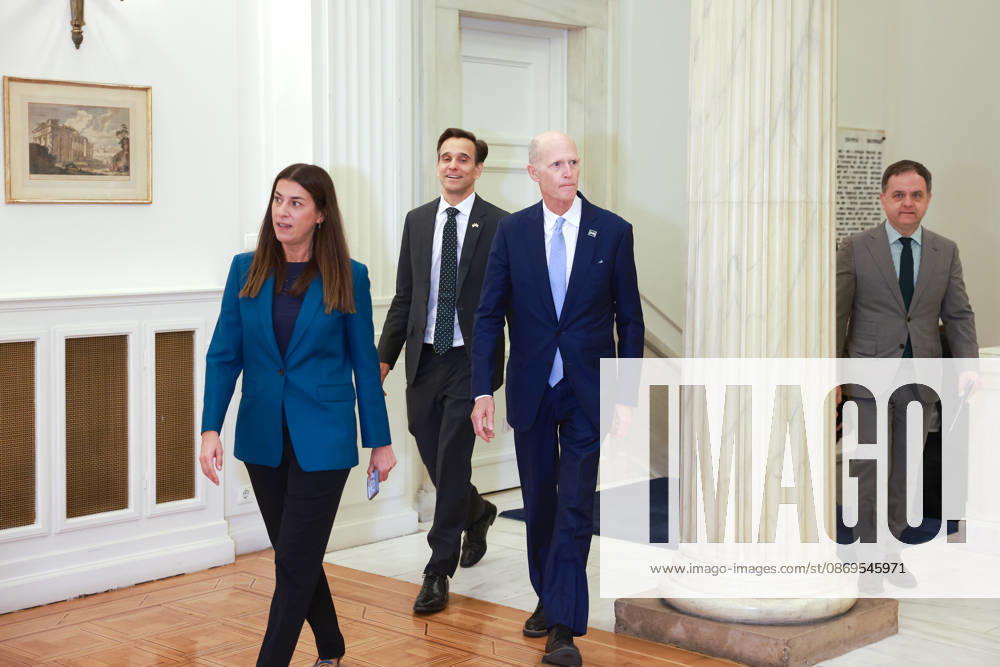 Greek FM Gerapetritis meets US congressional delegation in Athens ATHENS, GREECE - OCTOBER 15: US Senator Rick Scott and US Embassy Deputy Chief of Mission Josh Huck arrive at the Foreign Ministry in Athens, Greece, on October 15, 2026. Costas Baltas Anadolu Athens Greece. Editorial use only. Please get in touch for any other usage.