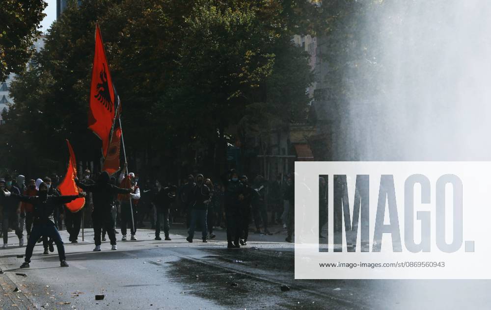 Tirana, AL: TIRANA, ALBANIA, OCTOBER 15, 2026: Students and other demonstrators take part in continuing anti-government protests in Tirana, demanding improved university conditions and the resignation of Prime Minister Edi Rama. Protesters clash with riot police as the unrest continues for a third consecutive day. Tirana AL - ZUMAq101 20261015_zna_q101_070