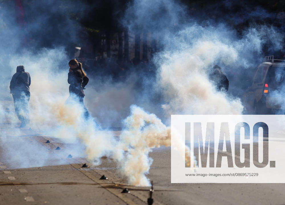 Violent protest of Students in Tirana, Albania Police use tear gas to disperse students in front of Education Ministry in Tirana, Albania, on October 15, 2026. Students are in the third day of their protest calling for better education conditions and the resignation of Prime Minister Edi Rama. Tirana Albania
