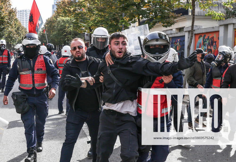 Violent protest of Students in Tirana, Albania A students is arrested by police in front of Education Ministry in Tirana, Albania, on October 15, 2026. Students are in the third day of their protest calling for better education conditions and the resignation of Prime Minister Edi Rama. Tirana Albania