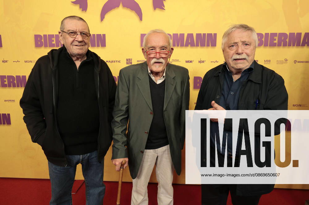 Ulrich Gumpert, Günter Sommer und Wolf Biermann bei der Premiere des Dokumentarfilms Biermann im Kino International. Berlin