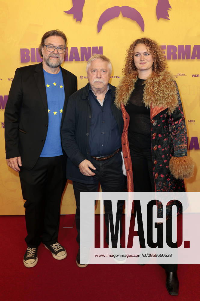 Jens Meurer, Wolf Biermann und Gast bei der Premiere des Dokumentarfilms Biermann im Kino International. Berlin