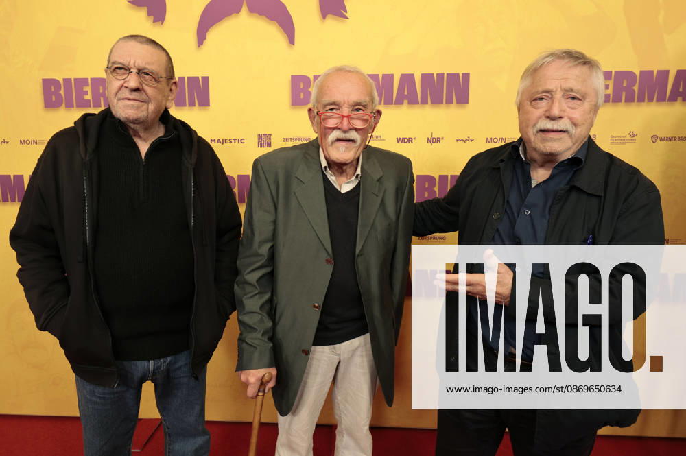 Ulrich Gumpert, Günter Sommer und Wolf Biermann bei der Premiere des Dokumentarfilms Biermann im Kino International. Berlin