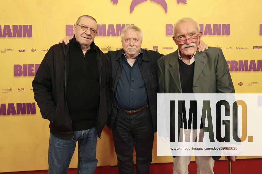 Ulrich Gumpert, Wolf Biermann und Günter Sommer bei der Premiere des Dokumentarfilms Biermann im Kino International. Berlin