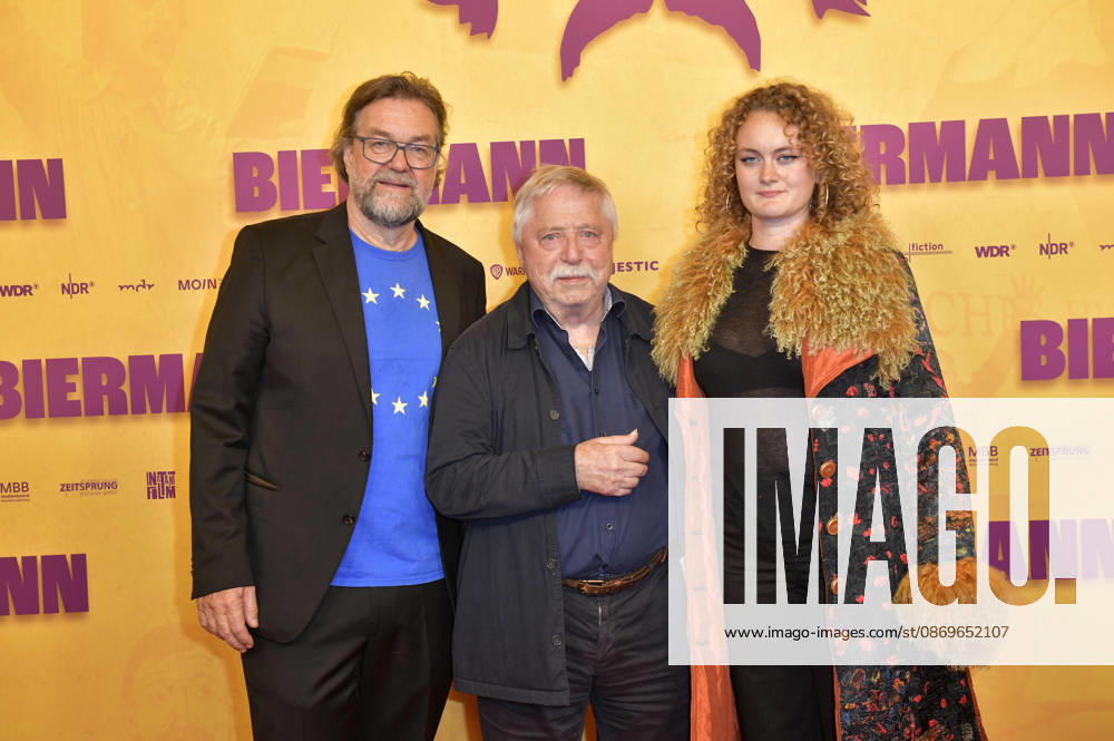 Jens Meurer, Wolf Biermann und Gast bei der Premiere des Dokumentarfilms Biermann im Kino International. Berlin
