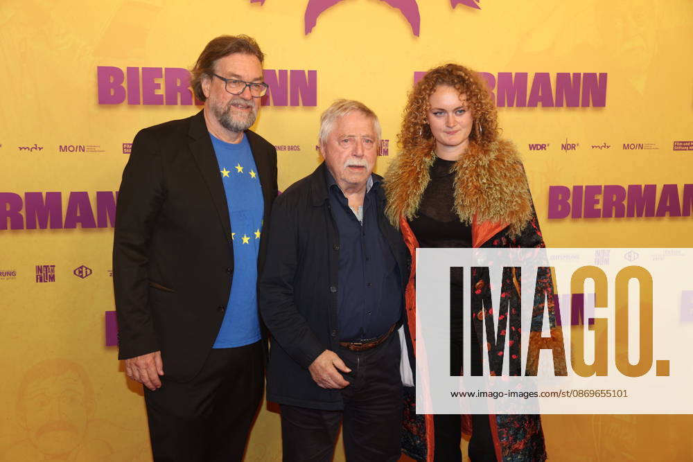 Jens Meurer, Wolf Biermann und Gast bei der Premiere des Dokumentarfilms Biermann im Kino International. Berlin