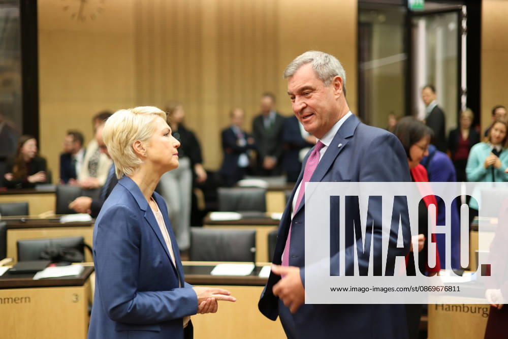Bundesrat 16.10.2025, Germany, Berlin, Bundesrat, 1069 Sitzung, mit Ministerpräsident Markus Söder, Portrait, Ministerpräsidentin Manuela Schwesig, Gestik, Ministerpräsident Gordon Schnieder CDU RLP, Ministerpräsident Hendrik Wüst CDU NRW, Berlin Berlin Germany