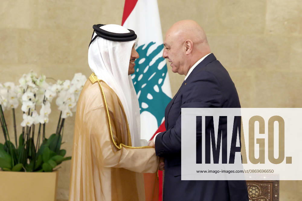 Qatar s Prime Minister and Foreign Minister Mohammed bin Abdulrahman Al Thani in Beirut BEIRUT, LEBANON - OCTOBER 16: (---- - MANDATORY CREDIT - LEBANESE PRESIDENCY HANDOUT - NO MARKETING NO ADVERTISING CAMPAIGNS - DISTRIBUTED AS A SERVICE TO CLIENTS----) Lebanese President Joseph Aoun (R) meets with Qatar s Prime Minister and Foreign Minister Mohammed bin Abdulrahman Al Thani at Baabda Palace, on October 16, 2026 in Beirut, Lebanon. Lebanese Presidency Anadolu Beirut Lebanon. Editorial use only. Please get in touch for any other usage.