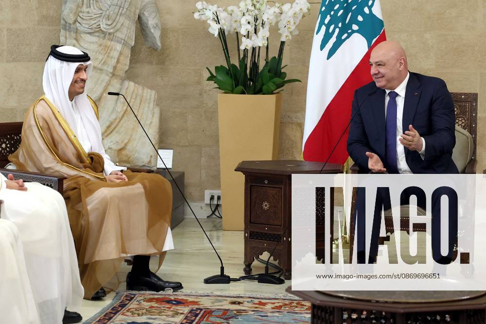 Qatar s Prime Minister and Foreign Minister Mohammed bin Abdulrahman Al Thani in Beirut BEIRUT, LEBANON - OCTOBER 16: (---- - MANDATORY CREDIT - LEBANESE PRESIDENCY HANDOUT - NO MARKETING NO ADVERTISING CAMPAIGNS - DISTRIBUTED AS A SERVICE TO CLIENTS----) Lebanese President Joseph Aoun (R) meets with Qatar s Prime Minister and Foreign Minister Mohammed bin Abdulrahman Al Thani at Baabda Palace, on October 16, 2026 in Beirut, Lebanon. Lebanese Presidency Anadolu Beirut Lebanon. Editorial use only. Please get in touch for any other usage.
