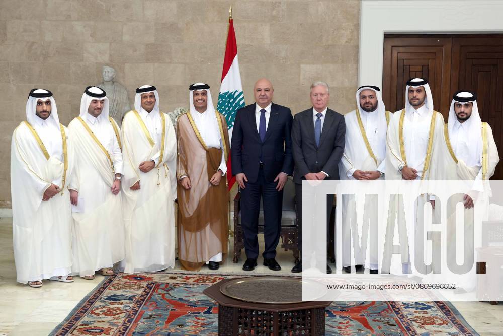 Qatar s Prime Minister and Foreign Minister Mohammed bin Abdulrahman Al Thani in Beirut BEIRUT, LEBANON - OCTOBER 16: (---- - MANDATORY CREDIT - LEBANESE PRESIDENCY HANDOUT - NO MARKETING NO ADVERTISING CAMPAIGNS - DISTRIBUTED AS A SERVICE TO CLIENTS----) Lebanese President Joseph Aoun (R) meets with Qatar s Prime Minister and Foreign Minister Mohammed bin Abdulrahman Al Thani at Baabda Palace, on October 16, 2026 in Beirut, Lebanon. Lebanese Presidency Anadolu Beirut Lebanon. Editorial use only. Please get in touch for any other usage.