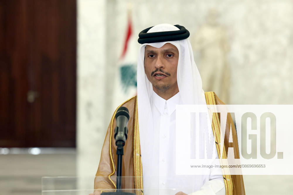 Qatar s Prime Minister and Foreign Minister Mohammed bin Abdulrahman Al Thani in Beirut BEIRUT, LEBANON - OCTOBER 16: (---- - MANDATORY CREDIT - LEBANESE PRESIDENCY HANDOUT - NO MARKETING NO ADVERTISING CAMPAIGNS - DISTRIBUTED AS A SERVICE TO CLIENTS----) Qatar s Prime Minister and Foreign Minister Mohammed bin Abdulrahman Al Thani holds a press conference after his meeting with Lebanese President Joseph Aoun at Baabda Palace, on October 16, 2026 in Beirut, Lebanon. Lebanese Presidency Anadolu Beirut Lebanon. Editorial use only. Please get in touch for any other usage.