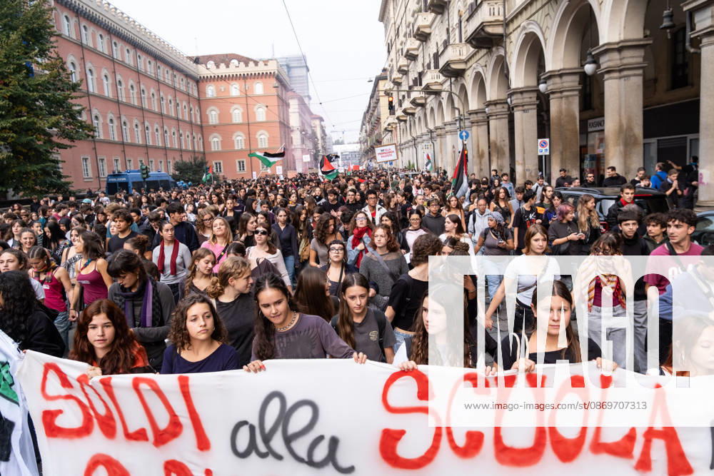 After days of occupations at many high schools across the city, following the French model, on Friday, October 16, in Turin, thousands of students took to the streets to protest the lack of resources in the school system and the inadequate condition of school buildings. The protesters marched through the city, stopping in front of Porta Susa, where teachers formed a human chain to separate them from the police. Lastly, in Piazza Castello, the police used water cannons and tear gas to disperse the demonstration, which had arrived outside the police headquarters. Turin Italy - ZUMAs377 20261016_znp_s377_053