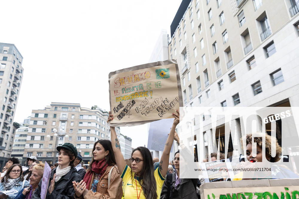 IPA89767289 - Milan, October 16, 2026, Piazza San Babila, Fridays for Future Italy rally; climate and environmental activists in the photo: Brazilian activists