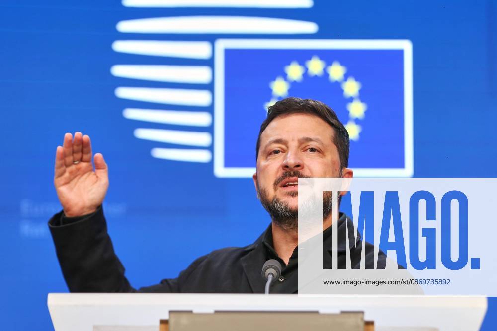 Brüssel, Belgien, 16.10.2026: Europa-Gebäude: EU-Gipfel: Wolodymyr Selenskyj gibt eine Pressekonferenz