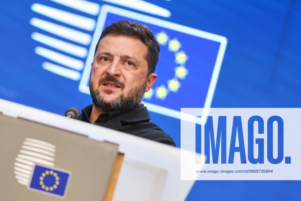 Brüssel, Belgien, 16.10.2026: Europa-Gebäude: EU-Gipfel: Wolodymyr Selenskyj gibt eine Pressekonferenz