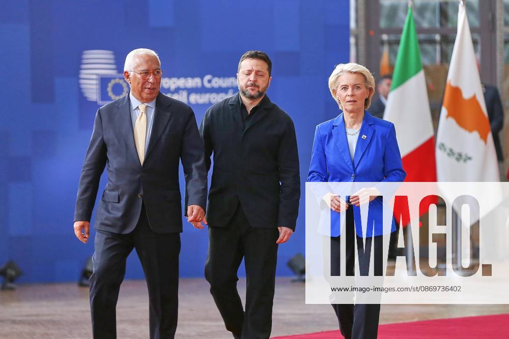 Brüssel, Belgien, 16.10.2026: Europa-Gebäude: EU-Gipfel: Antonio Costa, Präsident des Europäischen Rates und Wolodymyr Selenskyj, Präsident der Ukraine und Ursula von der Leyen, Präsidentin der Europäischen Kommission
