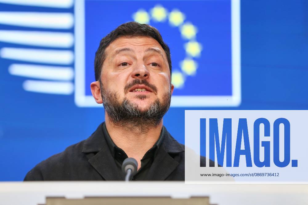 Brüssel, Belgien, 16.10.2026: Europa-Gebäude: EU-Gipfel: Wolodymyr Selenskyj gibt eine Pressekonferenz