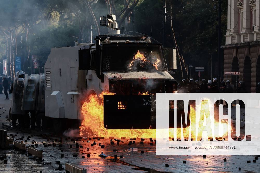 TIRANA, ALBANIA, OCTOBER 16, 2026: Student-led anti-government demonstrations continue for a fourth consecutive day in Tirana, demanding improved education conditions and the resignation of Prime Minister Edi Rama. Protesters clash with riot police as officers deploy tear gas to disperse crowds. The demonstrations follow several days of unrest that have damaged public buildings and businesses. Tirana Albania - ZUMAq101 20261016_zna_q101_466