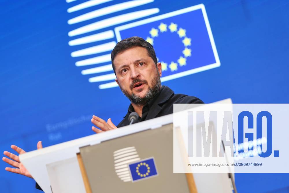 Brüssel, Belgien, 16.10.2026: Europa-Gebäude: EU-Gipfel: Wolodymyr Selenskyj gibt eine Pressekonferenz