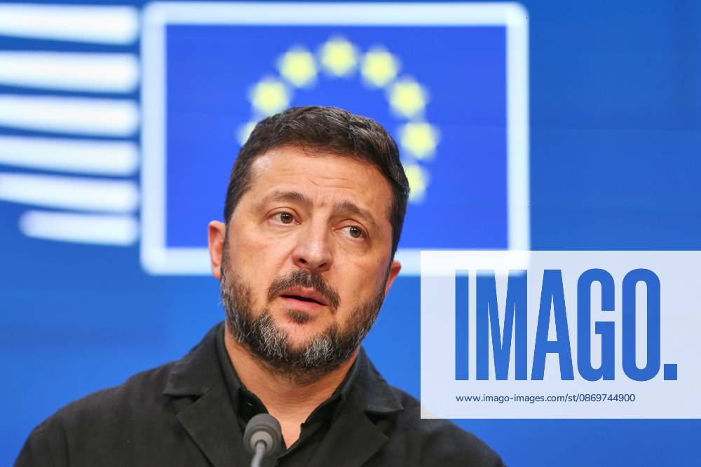 Brüssel, Belgien, 16.10.2026: Europa-Gebäude: EU-Gipfel: Wolodymyr Selenskyj gibt eine Pressekonferenz
