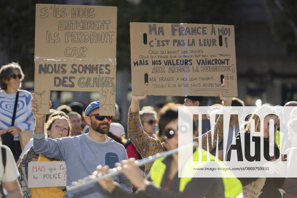 High Cost of Living Protest - Gap Demonstrators hold signs during the march in Gap, France, on October 17, 2026. One reads S’ils nous enterrent, ils perdent car nous sommes des graines ( If they bury us, they lose, because we are seeds ); another says Ma France à moi, c’est pas la leur ! ( My France is not theirs! ). Photo by Thibaut Durand ABACAPRESS.COM Gap Provence-Alpes-Cote d Azur France