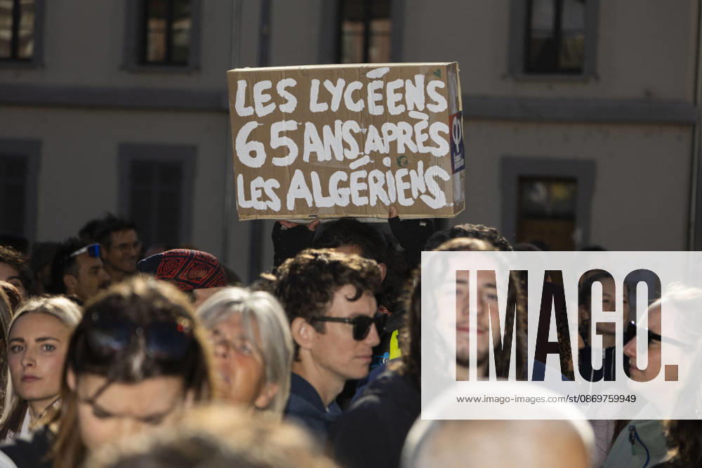 High Cost of Living Protest - Gap A demonstrator holds a sign reading Les lycéens, 65 ans après les Algériens ( High-school students, 65 years after the Algerians ) during the march in Gap, France, on October 17, 2026. Photo by Thibaut Durand ABACAPRESS.COM Gap Provence-Alpes-Cote d Azur France