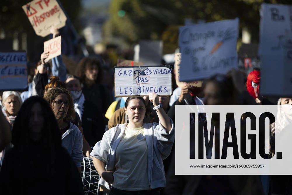 High Cost of Living Protest - Gap Demonstrators walk through Gap carrying placards on October 17, 2026. A visible sign reads Gazer les violeurs, pas les mineurs ( Tear-gas rapists, not minors ). Photo by Thibaut Durand ABACAPRESS.COM Gap Provence-Alpes-Cote d Azur France