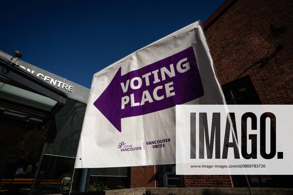 A sign directing people to a polling station is pictured in Vancouver, on Saturday Oct. 17, 2026. British Columbians are heading to the polls to cast their votes in municipal elections being held across the province. Port Moody CANADA - ZUMAc35_ 20261017_zaf_c35_022