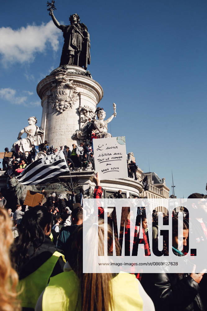 High Cost of Living Protest - Paris National day of action in France to protest the high cost of living and student conditions, bringing together high school and college students, labor unions, and the Yellow Vests movement held at Place de la Republique, Paris, France, on October 17, 2026. Photo by Marie-Paola Bertrand-Hillion ABACAPRESS.COM Paris France