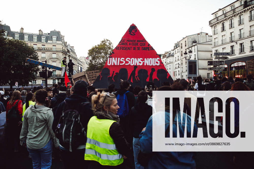 High Cost of Living Protest - Paris National day of action in France to protest the high cost of living and student conditions, bringing together high school and college students, labor unions, and the Yellow Vests movement held at Place de la Republique, Paris, France, on October 17, 2026. Photo by Marie-Paola Bertrand-Hillion ABACAPRESS.COM Paris France