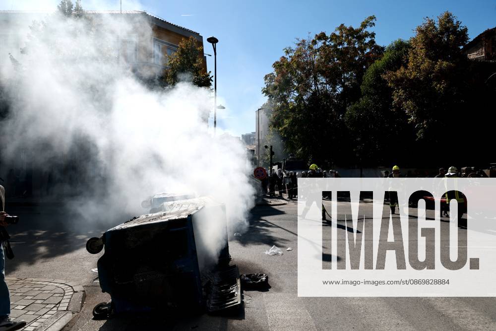 Tirana Clashes Enter Fifth Day TIRANA, ALBANIA, OCTOBER 17, 2026: Demonstrators clash with riot police outside the Ministry of Education during student-led anti-government protests in Tirana. Police deploy tear gas as protesters throw stones during a fifth consecutive day of unrest. Demonstrators demand improved university conditions and the resignation of Prime Minister Edi Rama. Tirana Albania