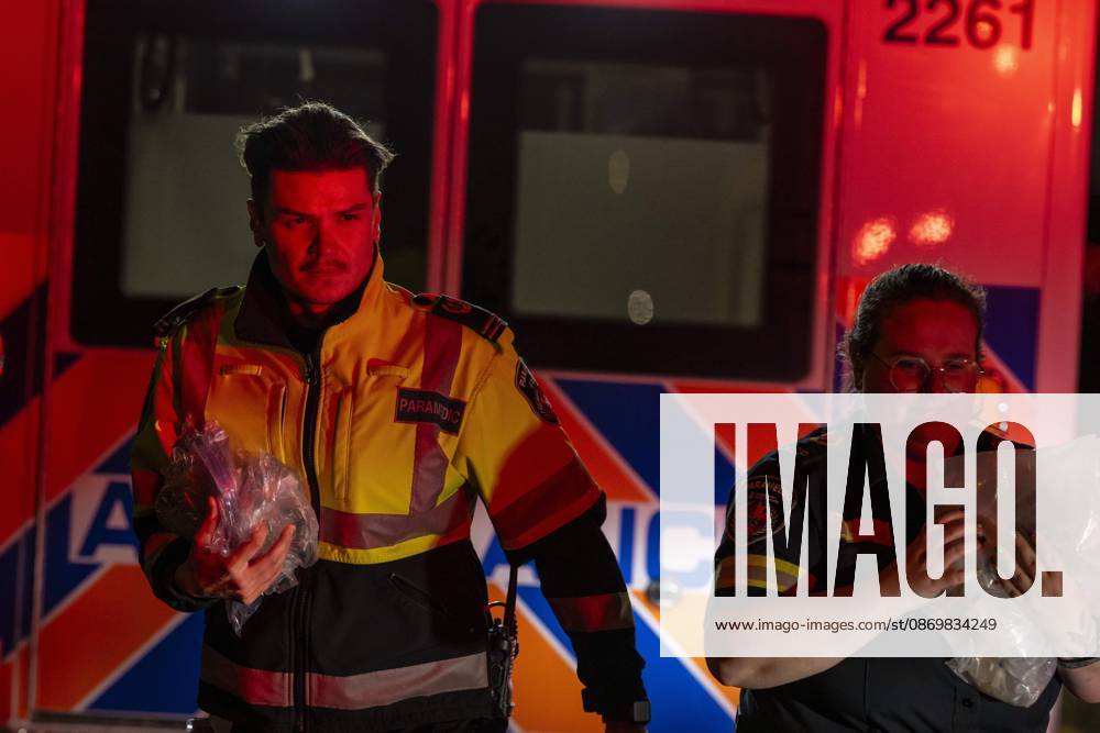 Paramedics work at the Wainwright Health Centre as injured military members are treated after a fire at CFB Wainwright, outside of Wainwright, Alta., on Saturday, Oct. 17, 2026. Wainwright Canada - ZUMAc35_ 20261017_zaf_c35_154