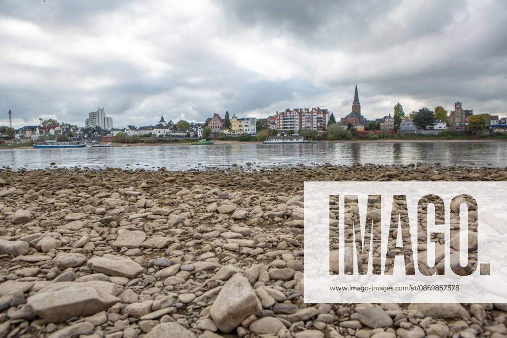 Seit Wochen beeinträchtigt Niedrigwasser den Schiffsverkehr auf dem Rhein. Im Köln lag der Pegel am Sonntag, 18. Oktober, bei nur noch 53 Zentimeter. Das Bild zeigt den Strom zwischen Köln-Poll und Köln-Rodenkirchen im Süden der Stadt. Niedrigwasser am Rhein
