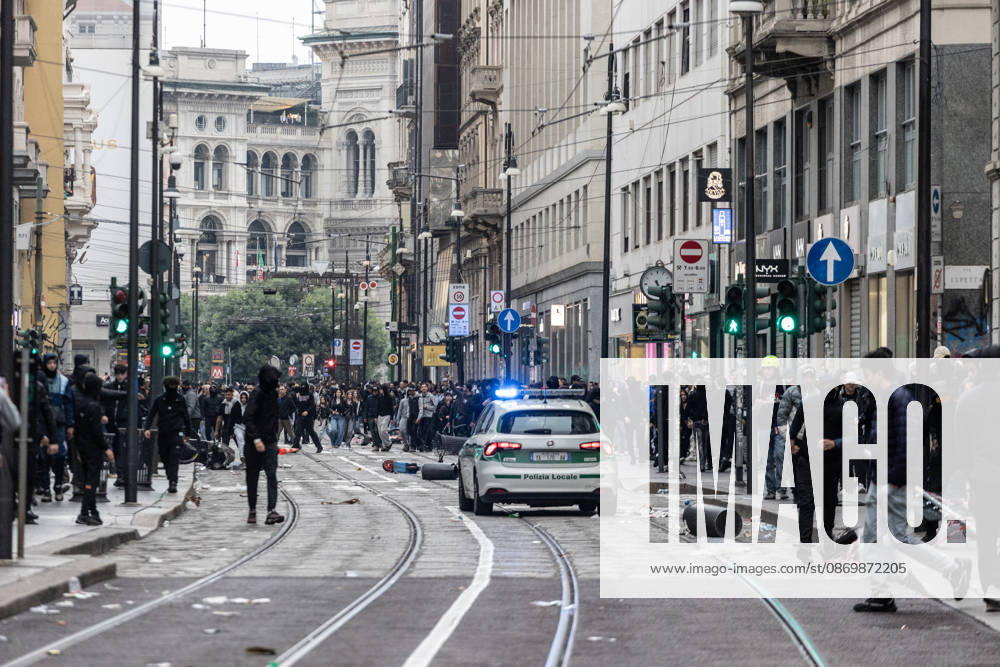Police detain 160 as unrest continues for second day in Milan MILAN, ITALY - OCTOBER 18: Police carry out numerous detentions and arrests as protesters, including many young demonstrators, flee from law enforcement during urban unrest following demonstrations against the high cost of living in Milan, Italy, on October 18, 2026. Damage to shops and public property was reported across the city amid the clashes. Andrea Carrubba Anadolu Milan Italy. Editorial use only. Please get in touch for any other usage.