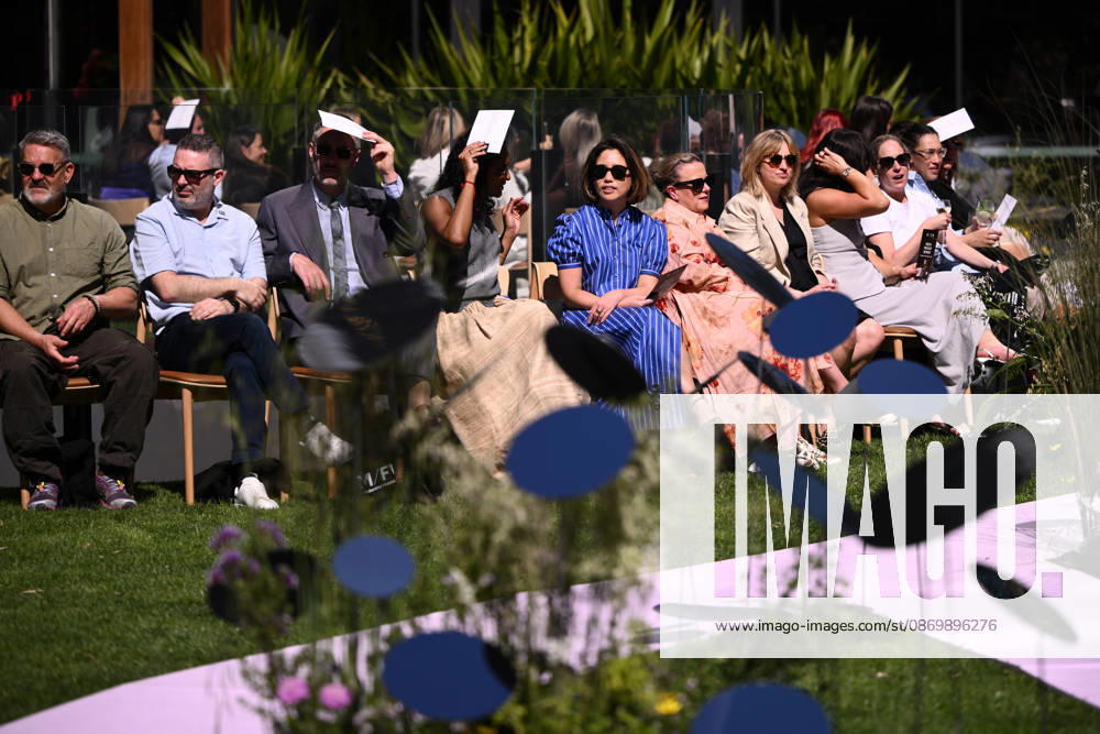 MELBOURNE FASHION WEEK PREVIEW, Gueast seated ahead of a 2026 Melbourne Fashion Week Runway Preview, at Sky Park, Melbourne, Monday, October 19, 2026. The preview features a selection of the upcoming collections that will appear on M FW runways including designers OUT OF HAND x Lisa Waup, Ebony Noire, Van Ermel Scherer, Perple, Gotham, Wilson Jedd Adams, Asiyam, Atoir, NGALI, Kuwaii, HoMie, Collective Closets x Mariam Farah, TOJHÃÄ, Amy Cottrell, BAAQIY and Sean Rentero. ( NO ARCHIVING MELBOURNE VICTORIA Australia