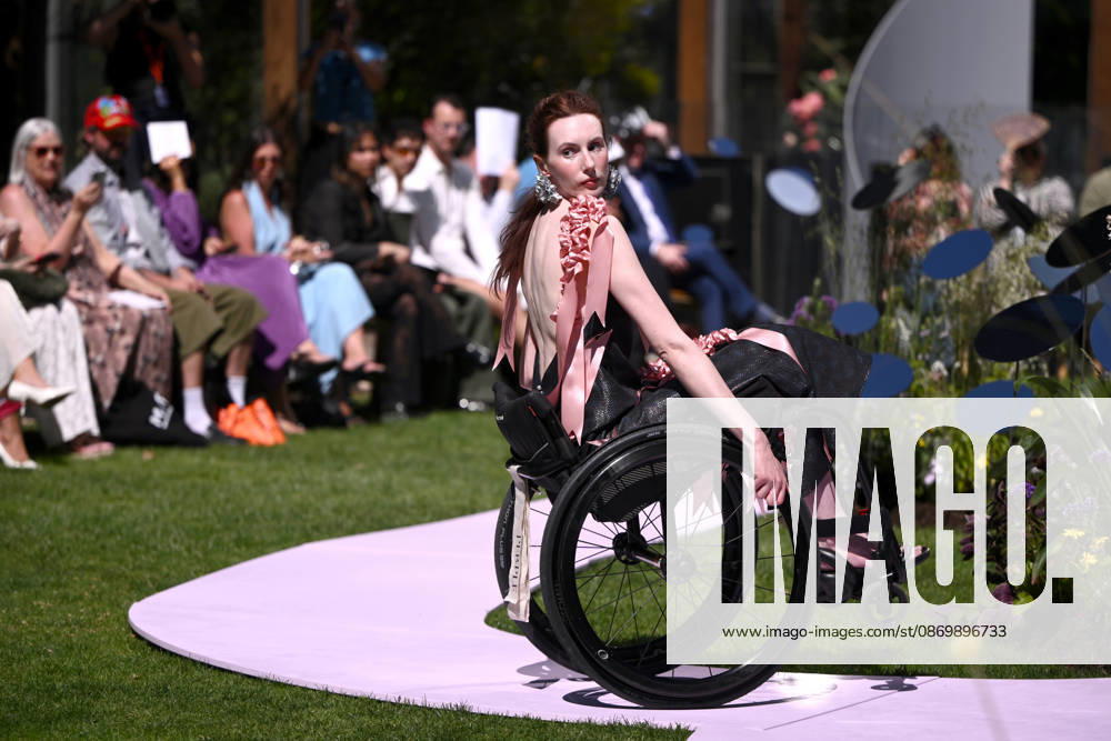 MELBOURNE FASHION WEEK PREVIEW, A model on the runway during a 2026 Melbourne Fashion Week Runway Preview, at Sky Park, Melbourne, Monday, October 19, 2026. The preview features a selection of the upcoming collections that will appear on M FW runways including designers OUT OF HAND x Lisa Waup, Ebony Noire, Van Ermel Scherer, Perple, Gotham, Wilson Jedd Adams, Asiyam, Atoir, NGALI, Kuwaii, HoMie, Collective Closets x Mariam Farah, TOJHÃÄ, Amy Cottrell, BAAQIY and Sean Rentero. ( NO ARCHIVING MELBOURNE VICTORIA Australia