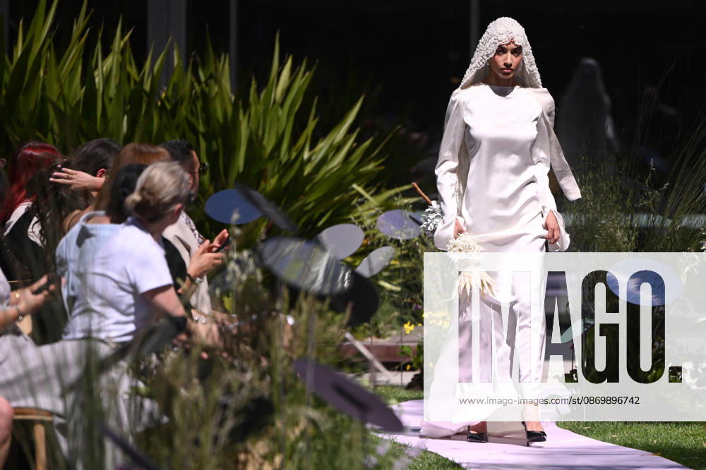 MELBOURNE FASHION WEEK PREVIEW, A model walks the runway during a 2026 Melbourne Fashion Week Runway Preview, at Sky Park, Melbourne, Monday, October 19, 2026. The preview features a selection of the upcoming collections that will appear on M FW runways including designers OUT OF HAND x Lisa Waup, Ebony Noire, Van Ermel Scherer, Perple, Gotham, Wilson Jedd Adams, Asiyam, Atoir, NGALI, Kuwaii, HoMie, Collective Closets x Mariam Farah, TOJHÃÄ, Amy Cottrell, BAAQIY and Sean Rentero. ( NO ARCHIVING MELBOURNE VICTORIA Australia