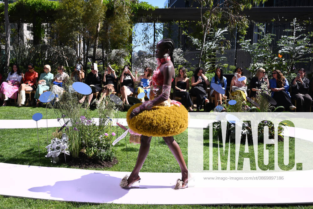 MELBOURNE FASHION WEEK PREVIEW, A model walks the runway during a 2026 Melbourne Fashion Week Runway Preview, at Sky Park, Melbourne, Monday, October 19, 2026. The preview features a selection of the upcoming collections that will appear on M FW runways including designers OUT OF HAND x Lisa Waup, Ebony Noire, Van Ermel Scherer, Perple, Gotham, Wilson Jedd Adams, Asiyam, Atoir, NGALI, Kuwaii, HoMie, Collective Closets x Mariam Farah, TOJHÃÄ, Amy Cottrell, BAAQIY and Sean Rentero. ( NO ARCHIVING MELBOURNE VICTORIA Australia