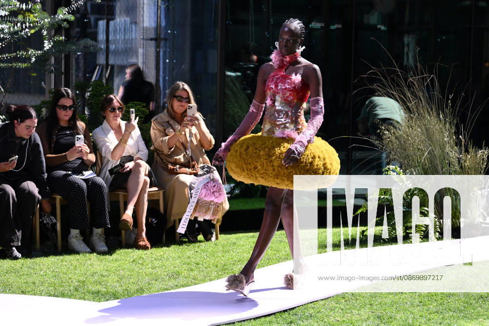 MELBOURNE FASHION WEEK PREVIEW, A model walks the runway during a 2026 Melbourne Fashion Week Runway Preview, at Sky Park, Melbourne, Monday, October 19, 2026. The preview features a selection of the upcoming collections that will appear on M FW runways including designers OUT OF HAND x Lisa Waup, Ebony Noire, Van Ermel Scherer, Perple, Gotham, Wilson Jedd Adams, Asiyam, Atoir, NGALI, Kuwaii, HoMie, Collective Closets x Mariam Farah, TOJHÃÄ, Amy Cottrell, BAAQIY and Sean Rentero. ( NO ARCHIVING MELBOURNE VICTORIA Australia