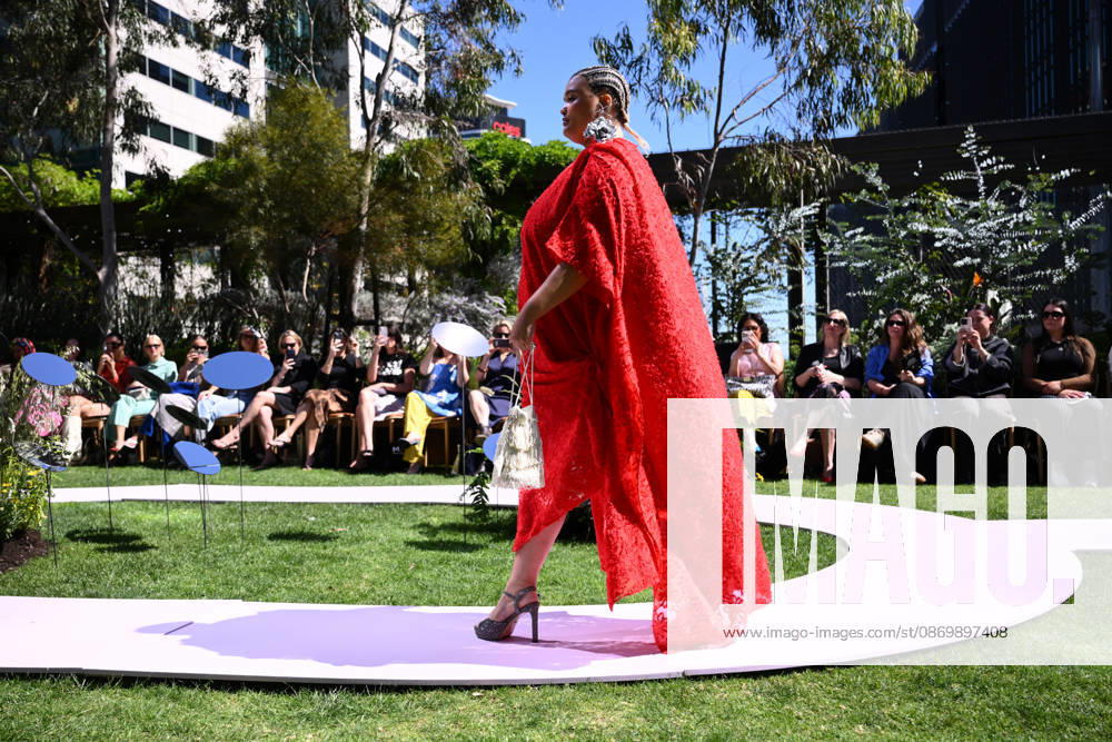 MELBOURNE FASHION WEEK PREVIEW, A model walks the runway during a 2026 Melbourne Fashion Week Runway Preview, at Sky Park, Melbourne, Monday, October 19, 2026. The preview features a selection of the upcoming collections that will appear on M FW runways including designers OUT OF HAND x Lisa Waup, Ebony Noire, Van Ermel Scherer, Perple, Gotham, Wilson Jedd Adams, Asiyam, Atoir, NGALI, Kuwaii, HoMie, Collective Closets x Mariam Farah, TOJHÃÄ, Amy Cottrell, BAAQIY and Sean Rentero. ( NO ARCHIVING MELBOURNE VICTORIA Australia
