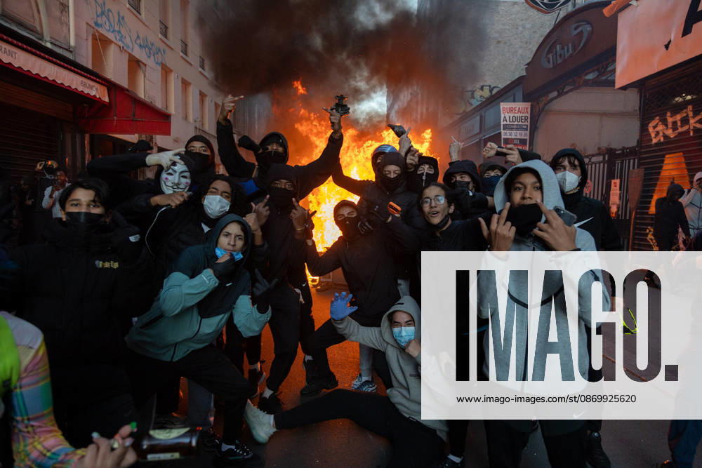 IPA89895987 - Paris, protest on October 18 near Place de la République; protesters clashing with police; fires and barricades