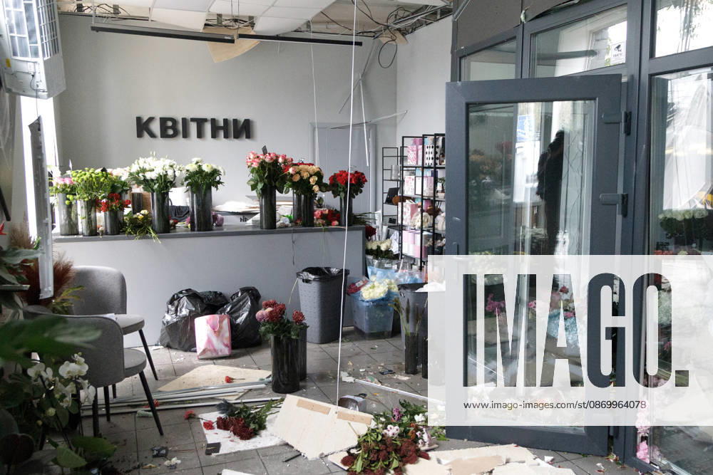 A flower shop in the Solomianskyi district is damaged by a Russian attack, Kyiv, Ukraine, October 19, 2026. During the night and morning, Russia launched a massive strike on the capital using ballistic missiles, cruise missiles, and drones. According to Kyiv city head Vitali Klitschko, five people were injured in the Solomianskyi district as a result of the attack. Four residential buildings, a bank office, a private medical clinic, a shopping mall, offices, and vehicles were damaged. (Photo by Kyrylo Chubotin Ukrinform) Russian attack on Kyiv affects shopping mall