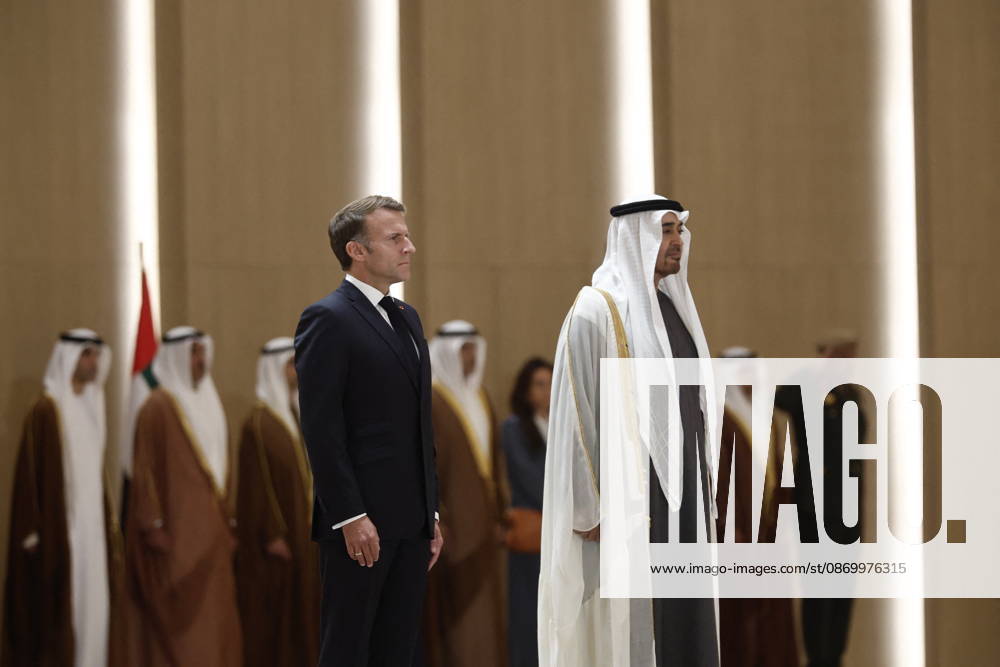 President Macron Visit To Middle East - Abu Dhabi Sheikh Mohamed bin Zayed Al Nahyan, President of the United Arab Emirates (UAE), and French President Emmanuel Macron review troops upon Macron s arrival at Zayed International Airport in Abu Dhabi, United Arab Emirates, October 19, 2026. Photo by Benoit Tessier Pool ABACAPRESS.COM Abu Dhabi United Arab Emirates