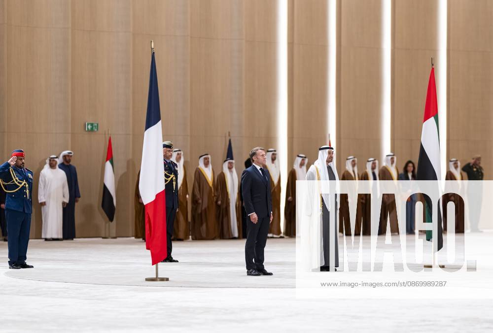 Macron visits UAE on second stop of four-nation Gulf tour ABU DHABI, UAE - OCTOBER 19: (---- - MANDATORY CREDIT - UAE PRESIDENTIAL PALACE HANDOUT - NO MARKETING NO ADVERTISING CAMPAIGNS - DISTRIBUTED AS A SERVICE TO CLIENTS----) French President Emmanuel Macron arrives in the United Arab Emirates, marking the second leg of his four-nation Gulf tour, on October 19, 2026. Macron was welcomed with an official ceremony by UAE President Sheikh Mohamed bin Zayed Al Nahyan at Qasr Al Watan in the capital Abu Dhabi, ahead of bilateral talks on regional issues and strategic partnerships. UAE Presidential Palace Anadolu Abu Dhabi United Arab Emirates. Editorial use only. Please get in touch for any other usage.