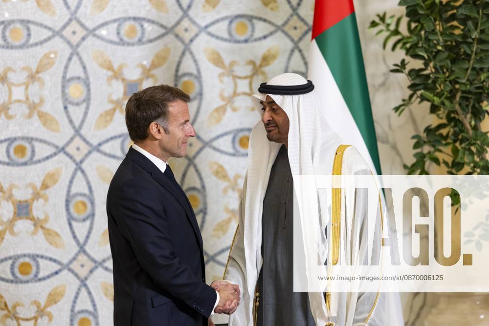 French President Emmanuel Macron in UAE ABU DHABI, UNITED ARAB EMIRATES - OCTOBER 19: (---- – MANDATORY CREDIT - UAE PRESIDENTIAL PALACE HANDOUT - NO MARKETING NO ADVERTISING CAMPAIGNS - DISTRIBUTED AS A SERVICE TO CLIENTS----) French President Emmanuel Macron meets with UAE President Sheikh Mohamed bin Zayed Al Nahyan at Qasr Al Watan Palace in Abu Dhabi, United Arab Emirates, on October 19, 2026. Macron arrived in Abu Dhabi for the second leg of his four-nation Gulf tour to discuss bilateral cooperation and regional issues. UAE Presidential Palace Handout Anadolu Abu Dhabi United Arab Emirates. Editorial use only. Please get in touch for any other usage.