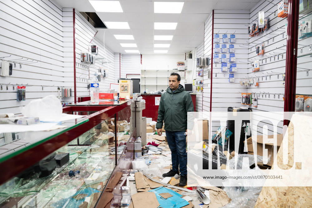 Shops Looted After the October 17th Demonstration - Paris AJ This photo shows the Owner of the store Lyca Mobile Hassan Rashadul at the Boulevard de Magenta store after it has been looted, ransacked, and vandalized on October 19, 2026 two days after riots and looting occurred (pillage) on the sidelines of nationwide cost-of-living demonstrations. Photo by Alexis Jumeau ABACAPRESS.COM Paris France