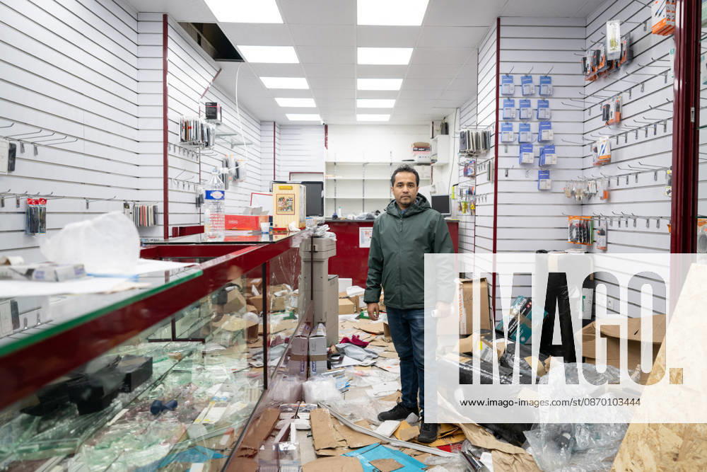 Shops Looted After the October 17th Demonstration - Paris AJ This photo shows the Owner of the store Lyca Mobile Hassan Rashadul at the Boulevard de Magenta store after it has been looted, ransacked, and vandalized on October 19, 2026 two days after riots and looting occurred (pillage) on the sidelines of nationwide cost-of-living demonstrations. Photo by Alexis Jumeau ABACAPRESS.COM Paris France