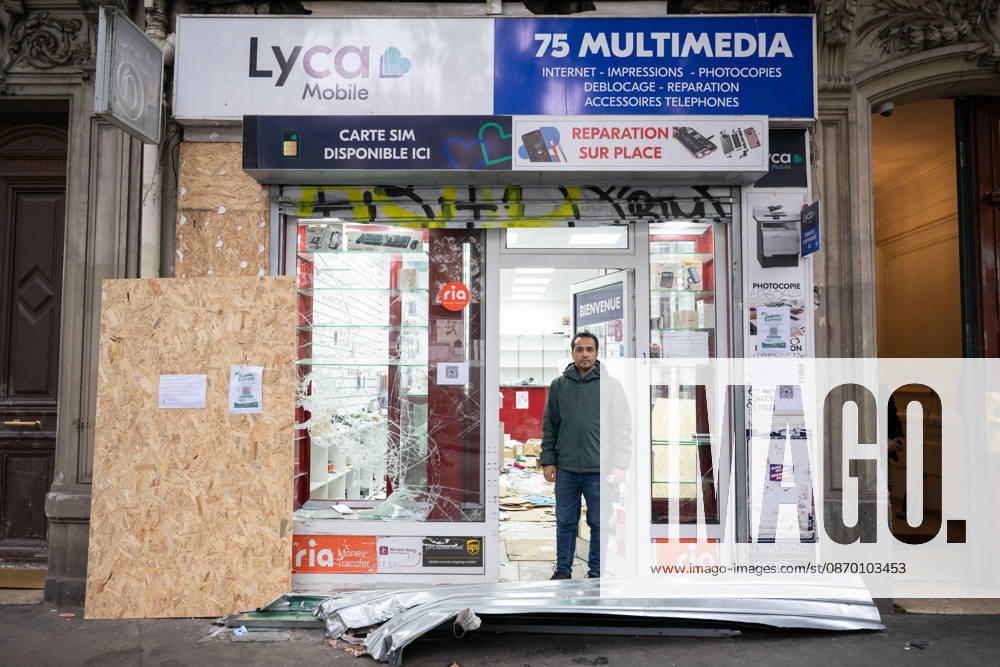 Shops Looted After the October 17th Demonstration - Paris AJ This photo shows the Owner of the store Lyca Mobile Hassan Rashadul at the Boulevard de Magenta store after it has been looted, ransacked, and vandalized on October 19, 2026 two days after riots and looting occurred (pillage) on the sidelines of nationwide cost-of-living demonstrations. Photo by Alexis Jumeau ABACAPRESS.COM Paris France